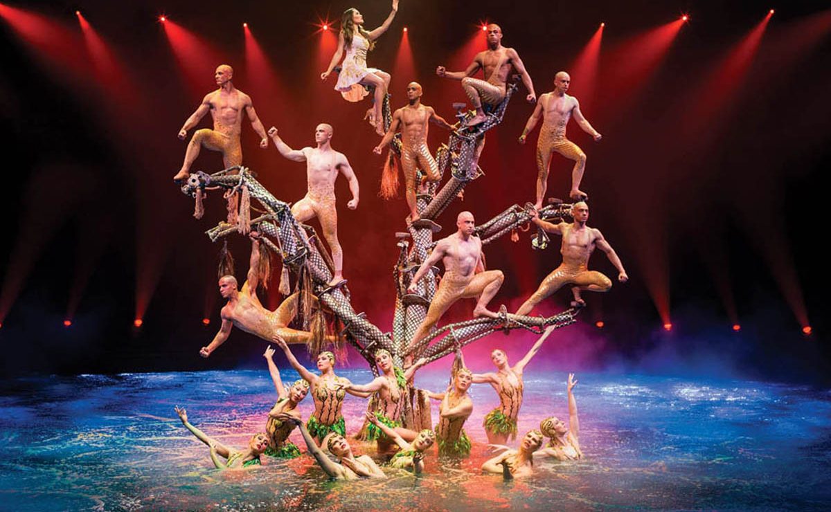 Cirque du Soleil performers on stage in a Las Vegas show
