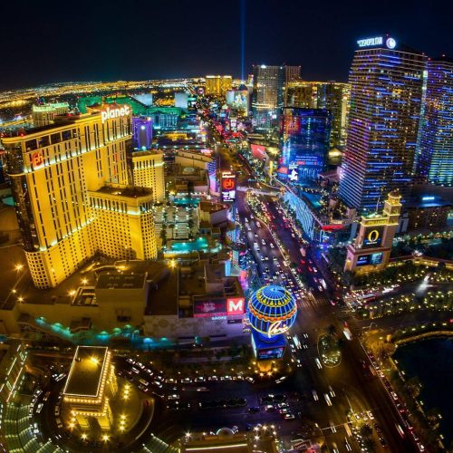 las-vegas-strip-aerial-view-night1 Aerial view of Las Vegas Strip lit up at night with hotels and casinos